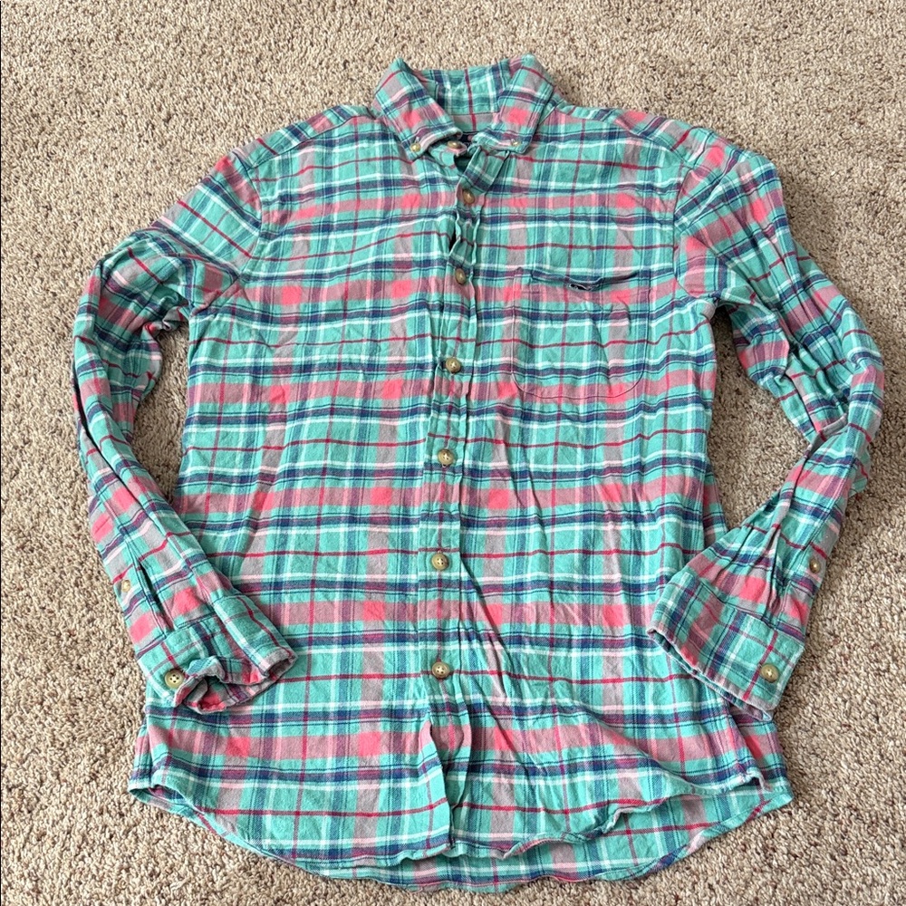 Vineyard Vines Classic Plaid Shirt in Pink and Green